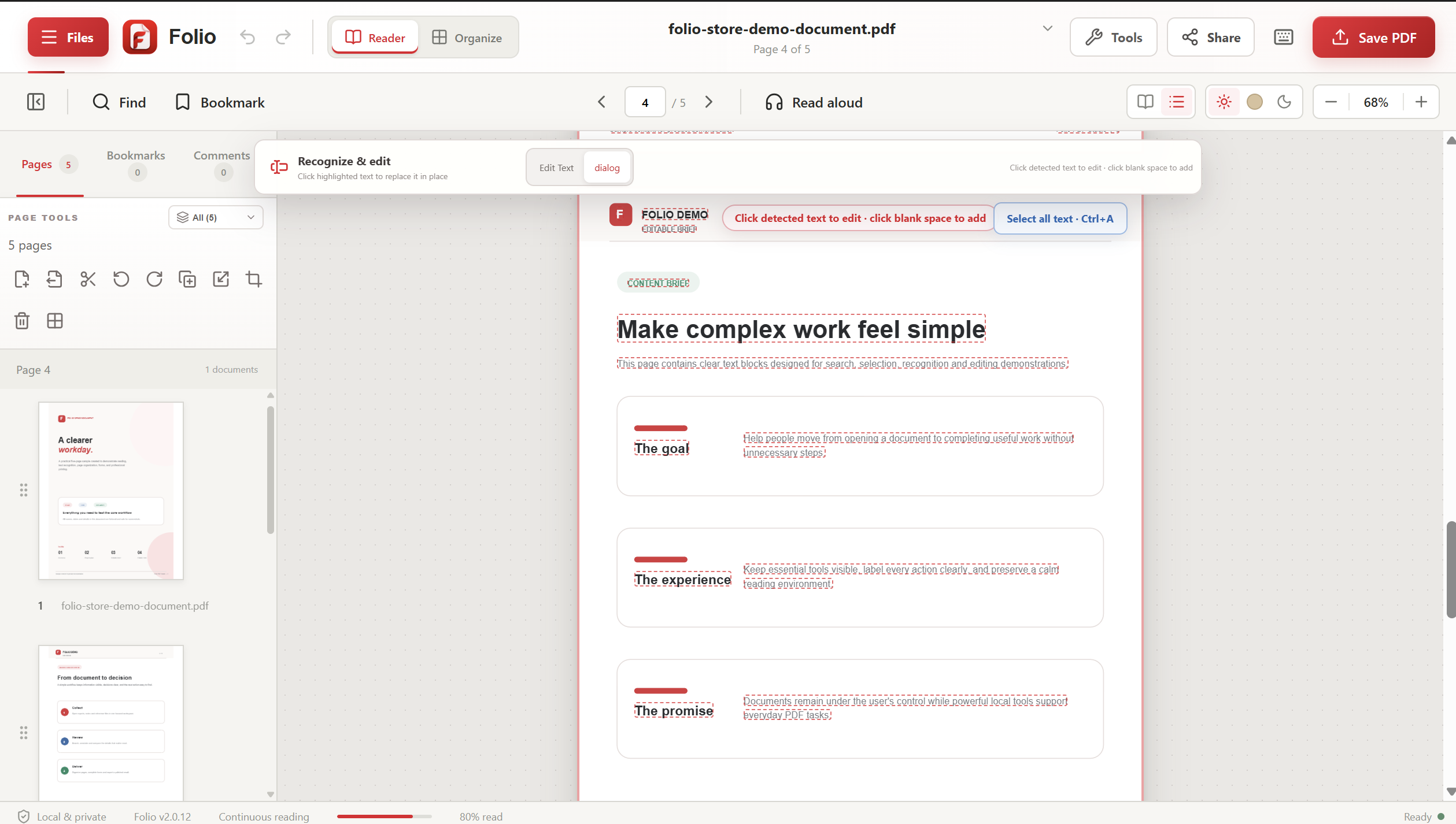 Make corrections and save your way workflow in Folio PDF Studio
