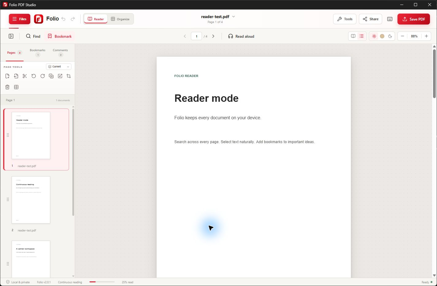 Stay focused in long documents workflow in Folio PDF Studio